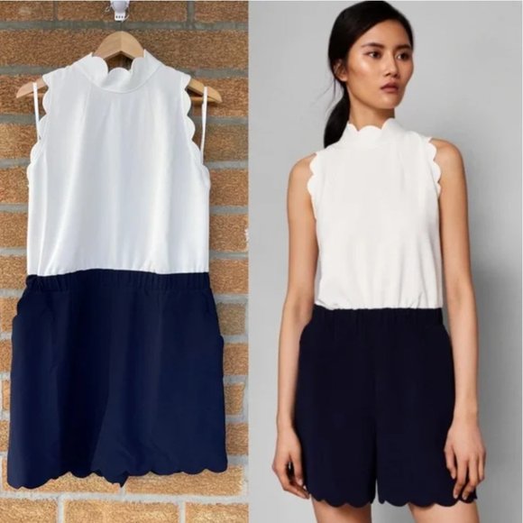Ted Baker Pants - Ted Baker Layley Shorts Scalloped Edge Romper, blue/white -- Ted sz 3